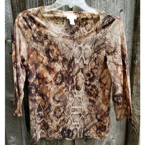 Chicos 3/4 Length Snake Print Polyester Tshirt